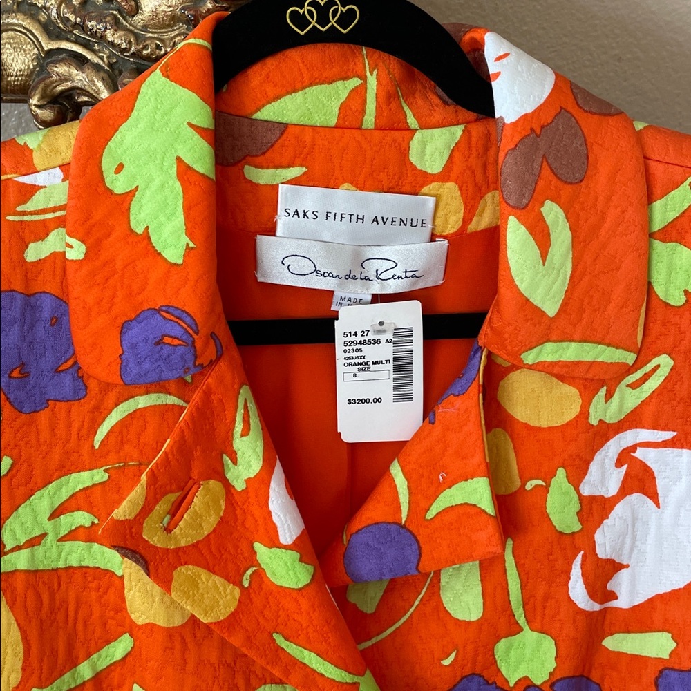 NWT.$3200 Oscar De La Renta Saks Fifth Avenue Orange Purple Floral Jacket Sz.8 - Picture 3 of 11